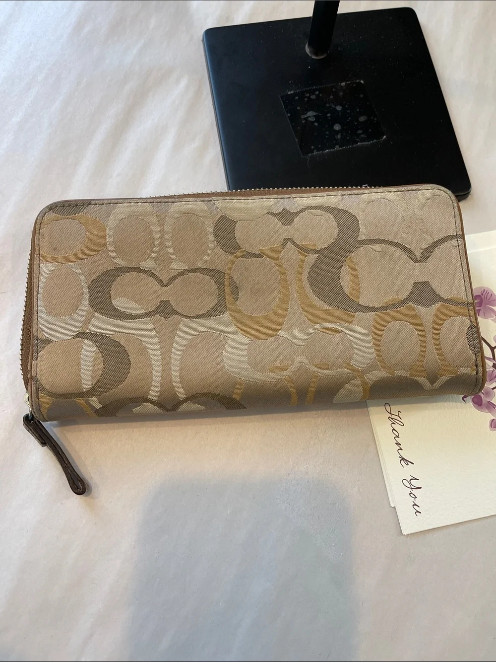 Coach Beige & Tan Signature Zip Wallet - Picture 5 of 6